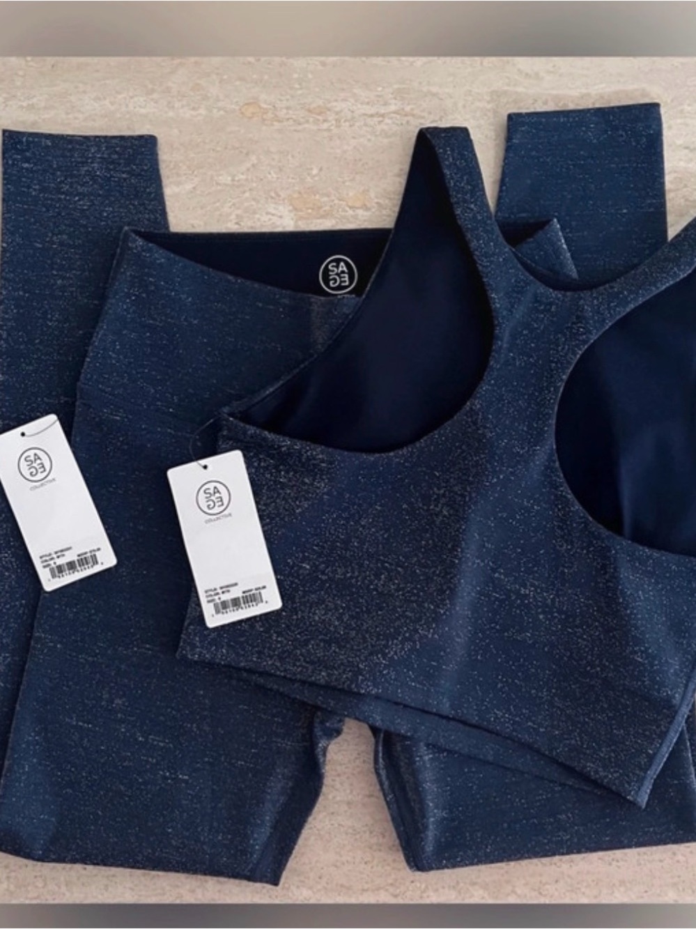 Sage Navy Sparkle High-Waist Leggings & Racerback Sports Bra Set